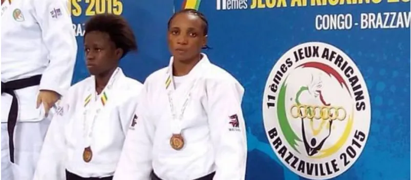 Judo medallists on the podium at the 2015 African Games in Brazzaville