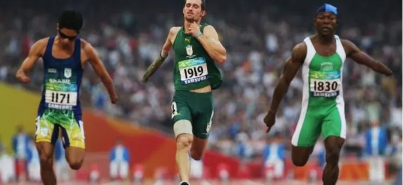 Nigerian sprinters racing in a final