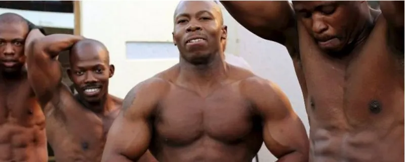Nigerian bodybuilders backstage at a contest
