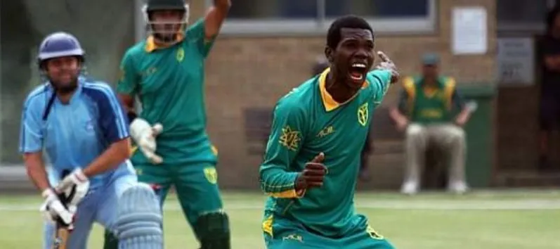A Nigerian bowler celebrating a wicket