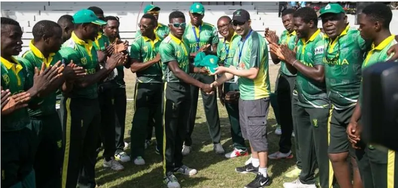 The Nigeria cricket squad celebrating together