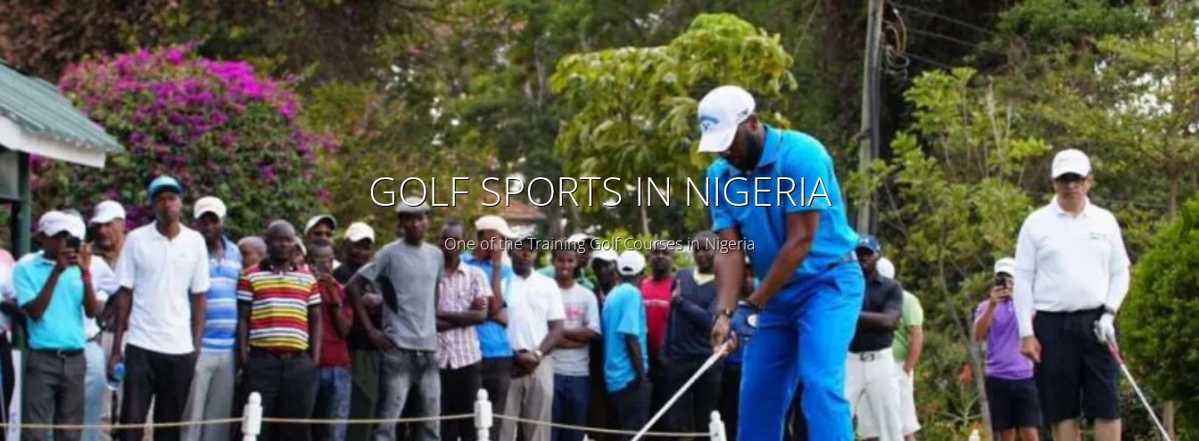 A Nigerian golfer driving off the tee watched by a crowd