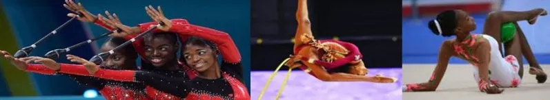 Rhythmic gymnasts performing with ribbons