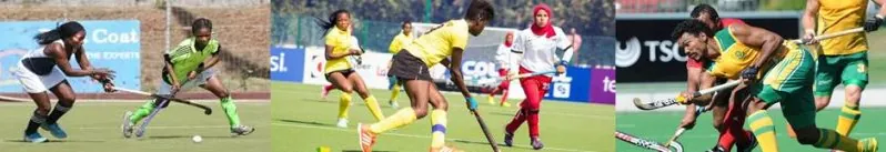 Hockey players in action across several matches
