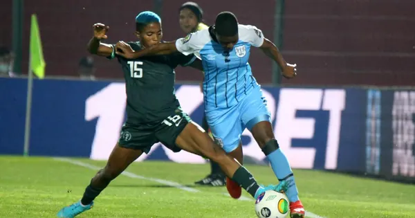 Rasheedat Ajibade in action for Nigeria against Botswana
