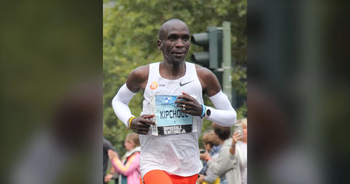 Eliud Kipchoge smiling during the Berlin Marathon