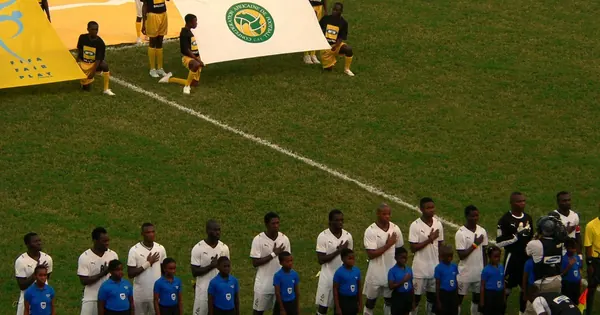 Ghana's Black Stars line up before a match