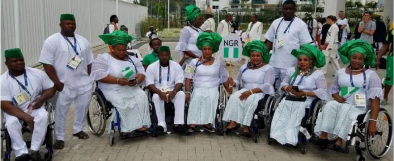 Nigerian Paralympians in wheelchairs at the athletes’ village
