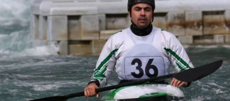 Jonathan Akinyemi in Nigerian colours at a slalom course