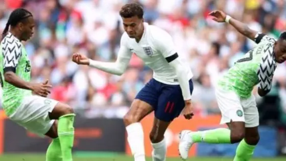 Super Eagles players in a friendly against England