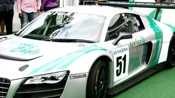Race car on display at a Nigerian motorsport event