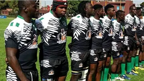 Nigeria rugby team lined up for the anthem
