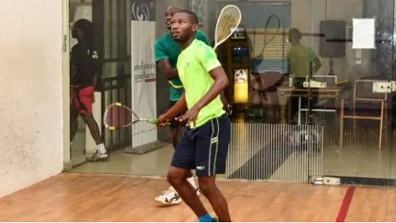 Squash player on court