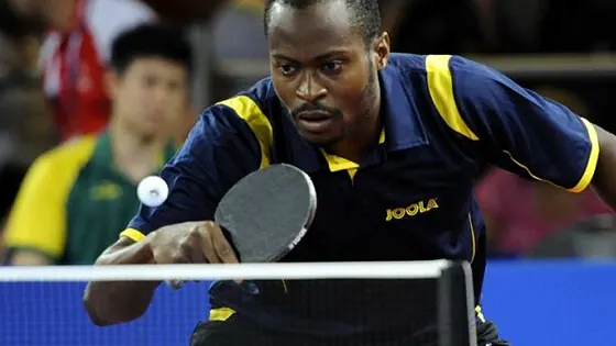 Nigerian table tennis player playing a backhand