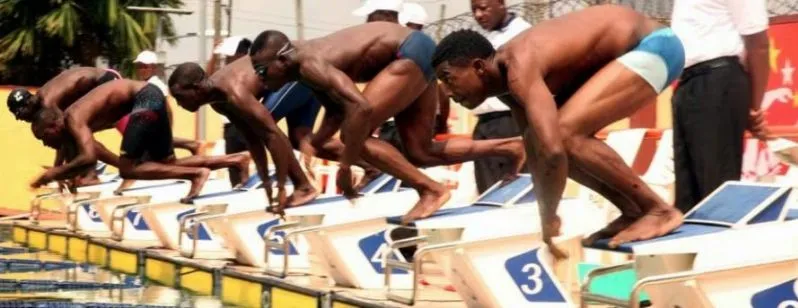 Nigerian swimmers ready on the blocks